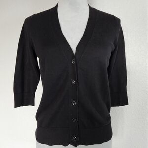 Womens S Cotton Nylon Cashmere Cardigan 3/4 Sleeve Sweater Black